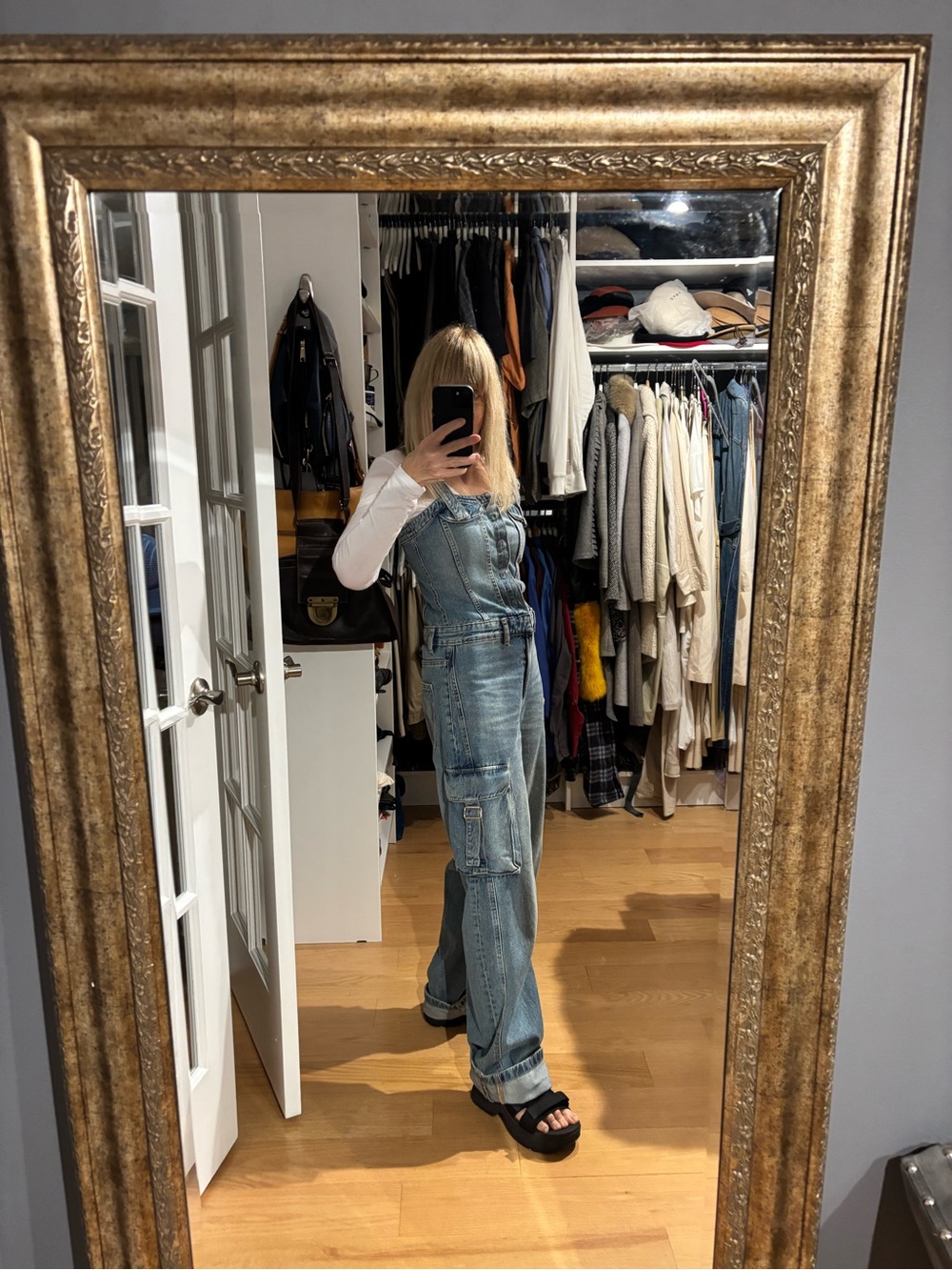 Zara Light Blue Denim Cargo Overalls - Women's